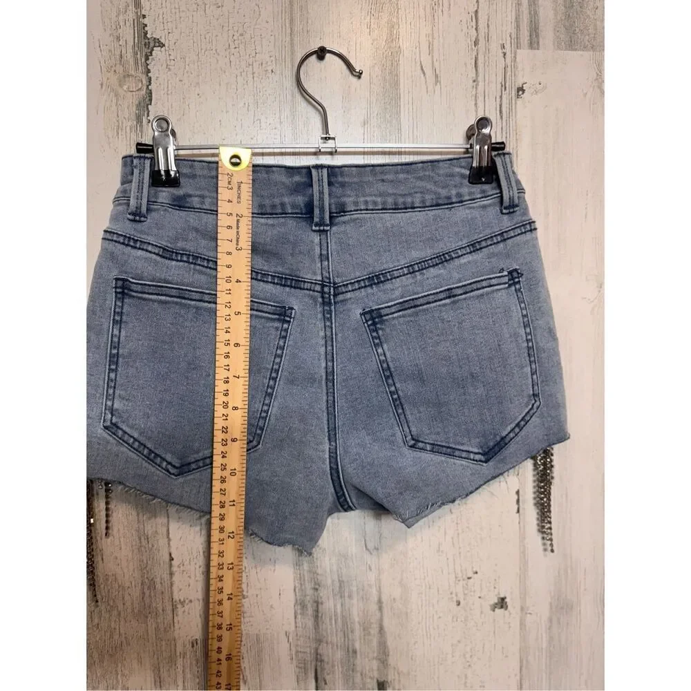 Forever 21 Rhinestone Fringe High-Rise Denim Shorts Size 26